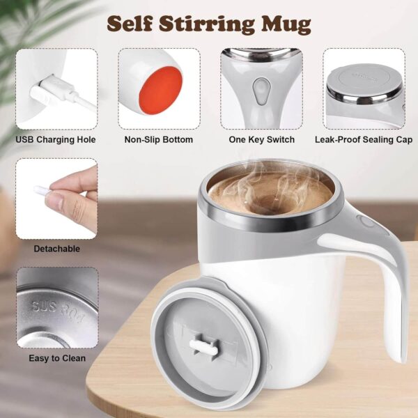 Self Stirring Mug USB Rechargeable 400ml Stainless Steel Magnetic Stirring Mug