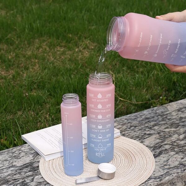 Gradient Plastic Sports Water Bottle Portable Straw Space Cup